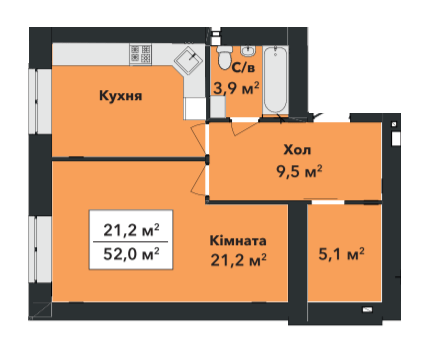 1-комнатная 52 м² в ЖК Перлина Проскурова-3 от 17 400 грн/м², Хмельницкий