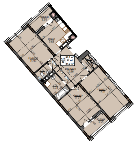 3-комнатная 84.2 м² в ЖК Millennium от 14 900 грн/м², Ивано-Франковск