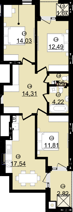 3-кімнатна 80.7 м² в ЖК Зоряний від 14 000 грн/м², Ужгород