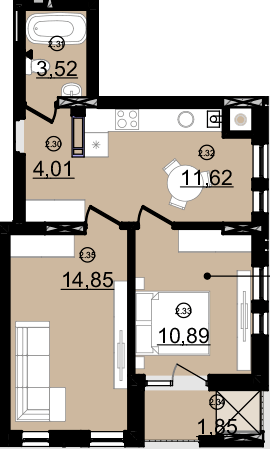 2-кімнатна 46.93 м² в ЖК Зоряний від 14 000 грн/м², Ужгород