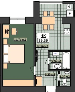 1-комнатная 39.39 м² в ЖК Гетьманский от 14 200 грн/м², Ивано-Франковск