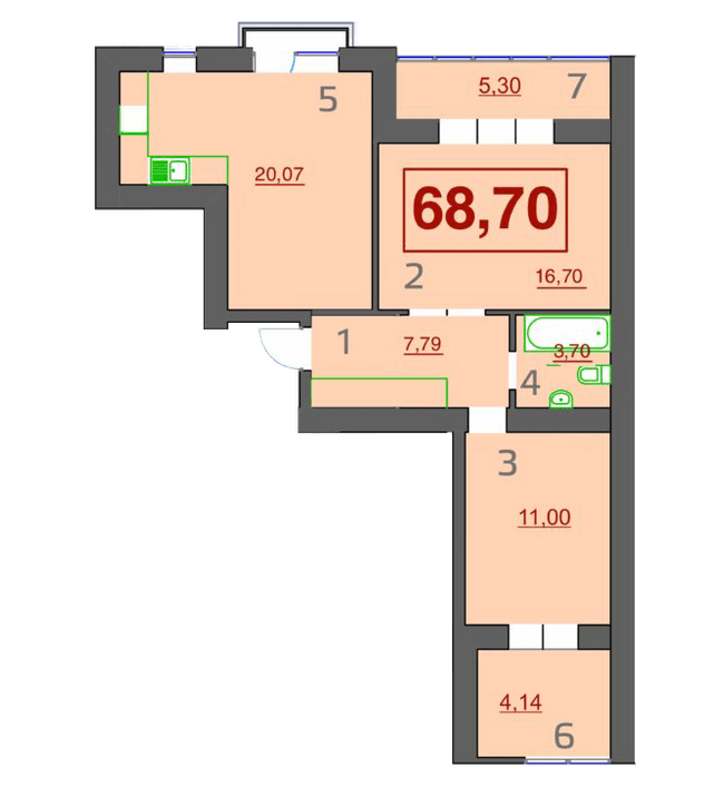 2-комнатная 68.7 м² в ЖК Левада Демьянов Лаз от 11 100 грн/м², Ивано-Франковск