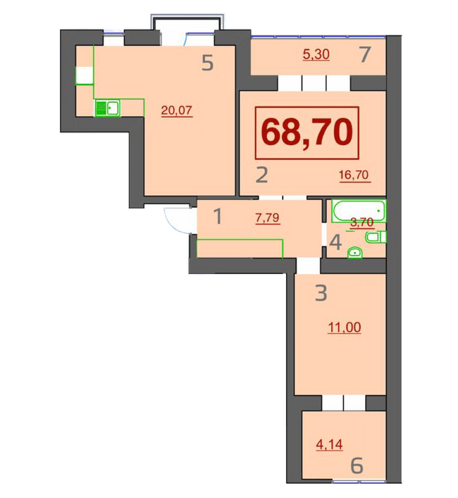 2-кімнатна 68.7 м² в ЖК Левада Дем’янів Лаз від 11 100 грн/м², Івано-Франківськ