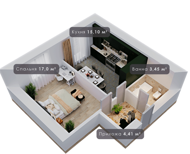 1-кімнатна 40.46 м² в ЖК Урожайний від 12 000 грн/м², Івано-Франківськ