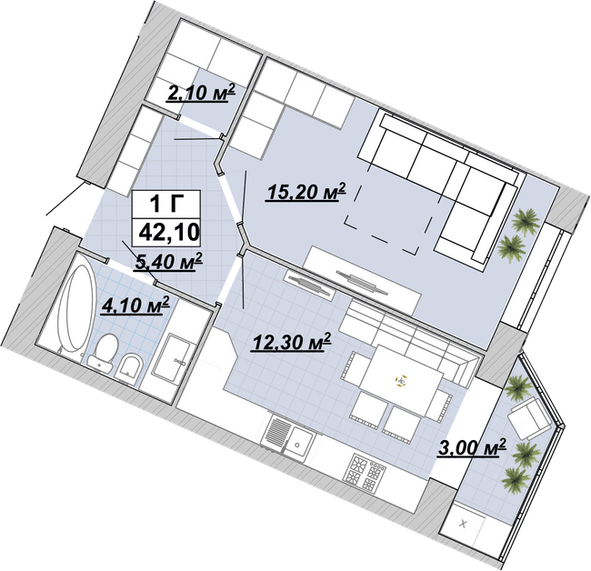 1-комнатная 42.1 м² в ЖР Княгинин от 14 000 грн/м², Ивано-Франковск
