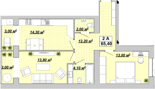 2-комнатная 65.4 м² в ЖР Княгинин от 14 000 грн/м², Ивано-Франковск