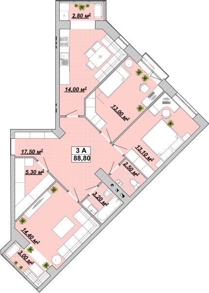 3-кімнатна 88.8 м² в ЖР Княгинин від 14 000 грн/м², Івано-Франківськ