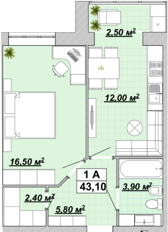 1-кімнатна 43.1 м² в ЖР Княгинин від 14 000 грн/м², Івано-Франківськ