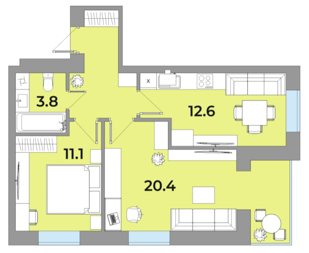 2-комнатная 56.8 м² в ЖК Яровиця Life от 12 750 грн/м², г. Калуш
