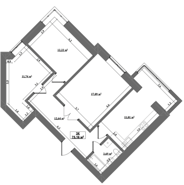 3-кімнатна 75.61 м² в ЖК Затишний від 13 000 грн/м², м. Коломия