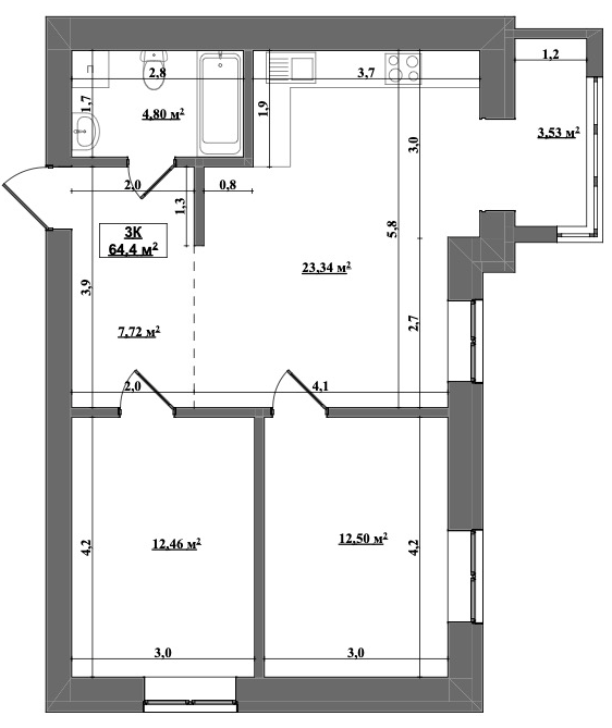 2-кімнатна 64.4 м² в ЖК Затишний від 13 000 грн/м², м. Коломия