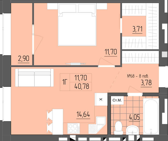 1-кімнатна 40.78 м² в ЖК ZigZag від 16 700 грн/м², Рівне