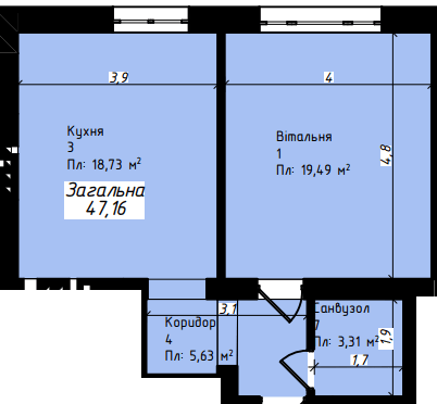 1-кімнатна 47.16 м² в ЖК Джем Таун від 15 000 грн/м², с. Мукша Китайгородська