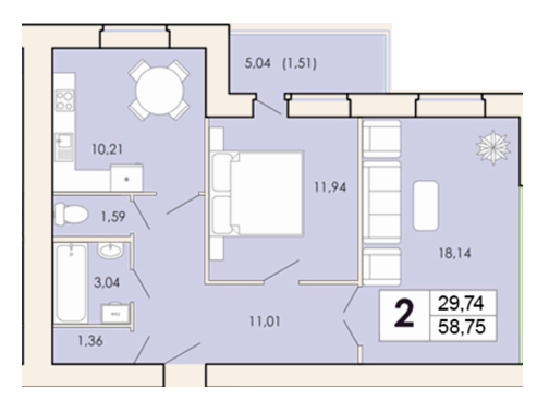 2-комнатная 58.75 м² в ЖК Maiborsky от 12 850 грн/м², Хмельницкий