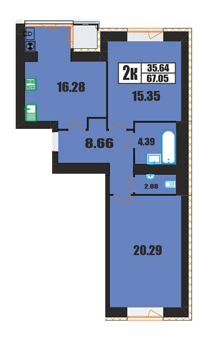 2-комнатная 67.05 м² в ЖК на ул. Панаса Мирного, 20/2 от 16 700 грн/м², Хмельницкий