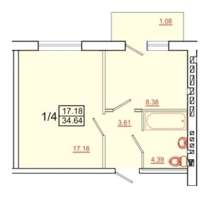 1-комнатная 34.64 м² в ЖК Городок Северный от 13 500 грн/м², Хмельницкий