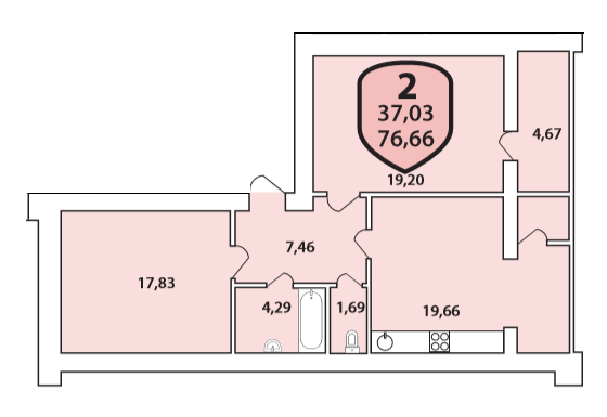 2-комнатная 76.66 м² в ЖК Олимпийский от 16 500 грн/м², Хмельницкий