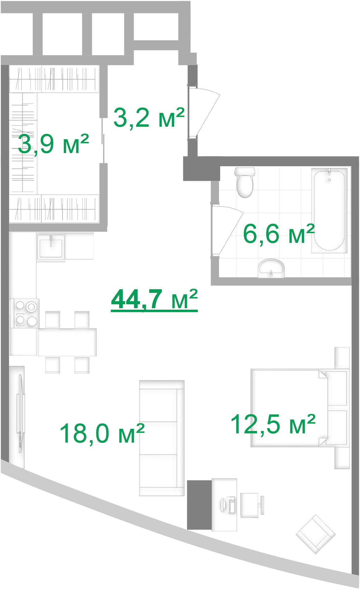 1-комнатная 44.7 м² в МФК Intergal City от 145 600 грн/м², Киев