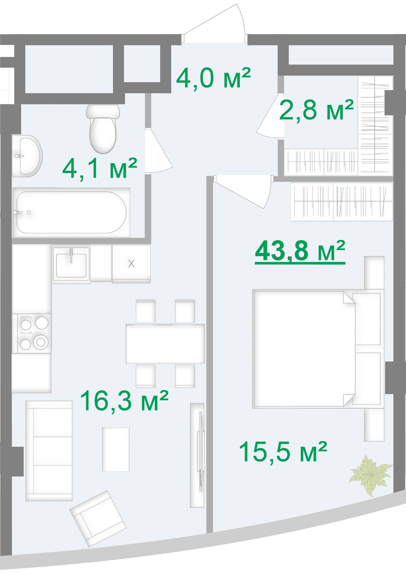 1-комнатная 43.8 м² в МФК Intergal City от 126 840 грн/м², Киев