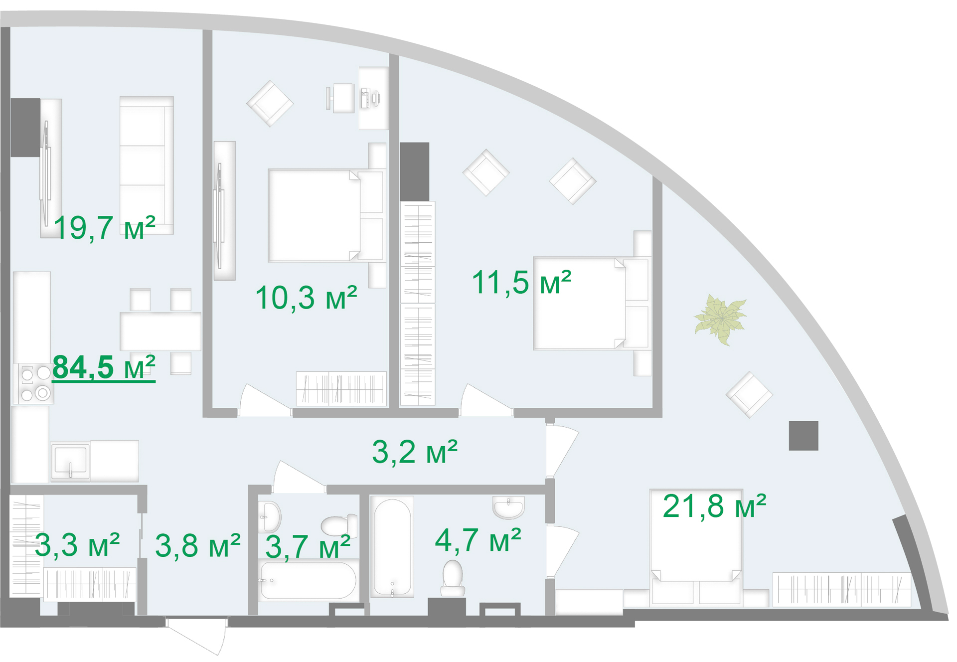 3-комнатная 84.5 м² в МФК Intergal City от 177 240 грн/м², Киев