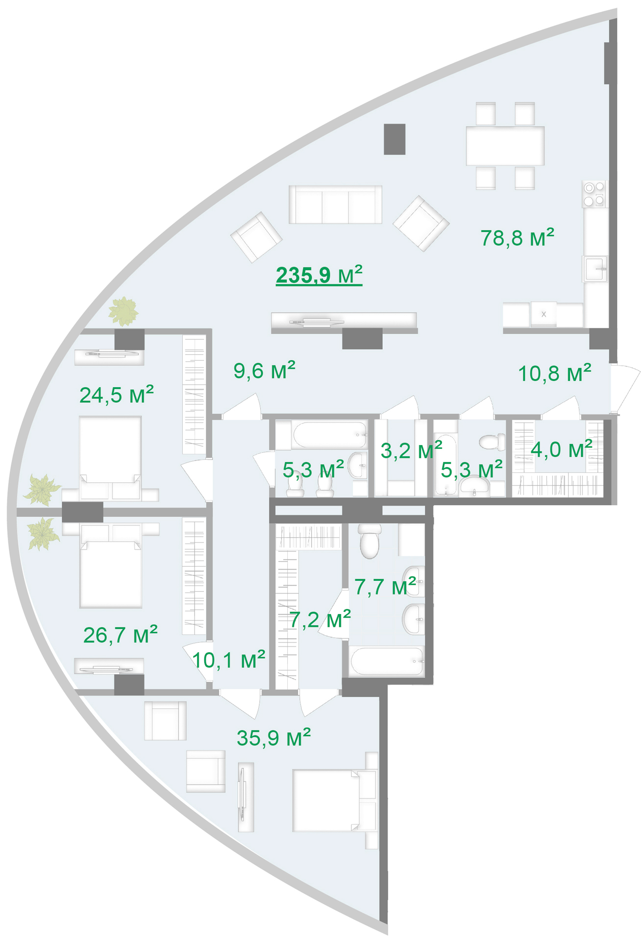 3-комнатная 232.9 м² в МФК Intergal City от 73 640 грн/м², Киев