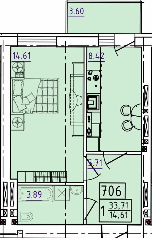 1-комнатная 33.71 м² в ЖК Парк Морской от 17 200 грн/м², г. Южное