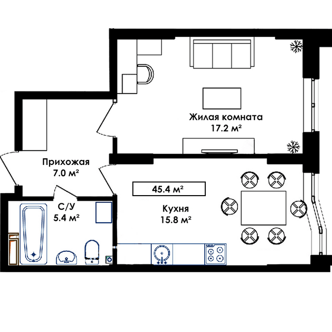 1-комнатная 45.4 м² в ЖК Янтарный от 17 800 грн/м², с. Иличанка