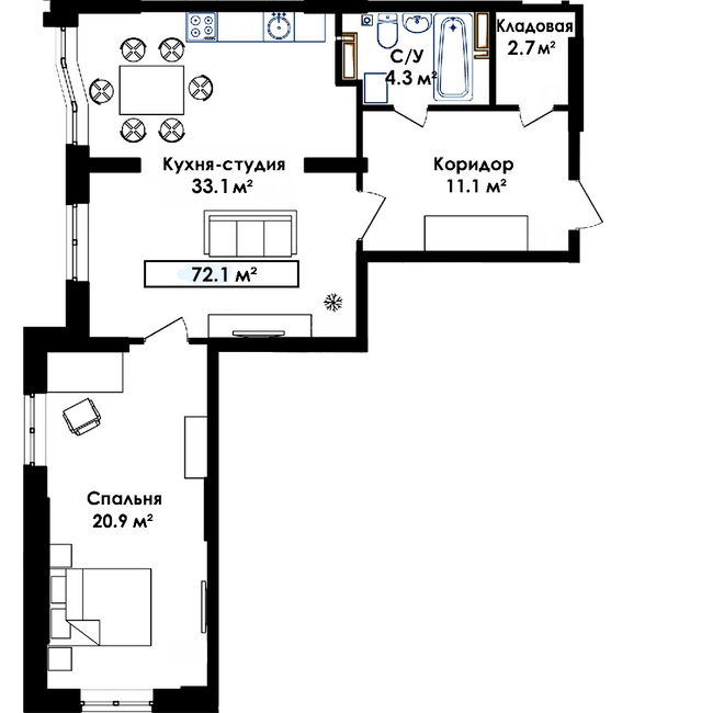 1-кімнатна 72.1 м² в ЖК Бурштиновий від 17 800 грн/м², с. Ілічанка