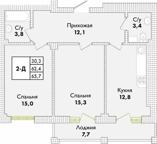 2-комнатная 65.7 м² в ЖК Парк Совиньон от 21 900 грн/м², пгт Таирово