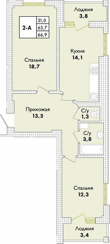 2-комнатная 66.9 м² в ЖК Парк Совиньон от 21 900 грн/м², пгт Таирово