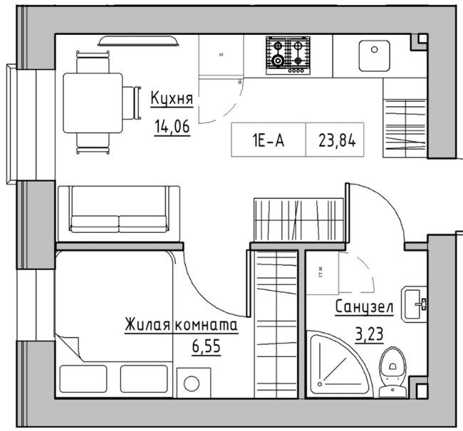 1-комнатная 23.84 м² в ЖК KEKS от 20 800 грн/м², пгт Авангард