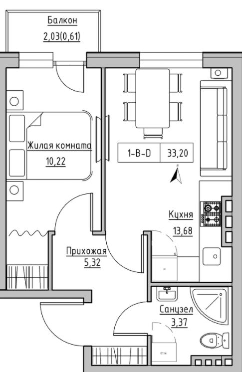 1-комнатная 33.2 м² в ЖК KEKS от 20 800 грн/м², пгт Авангард