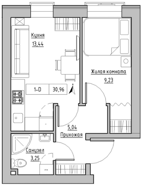 1-комнатная 30.96 м² в ЖК KEKS от 21 700 грн/м², пгт Авангард