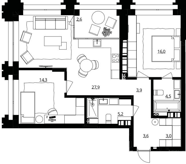 2-кімнатна 81 м² в ЖК Doma Trabotti від 58 550 грн/м², Одеса