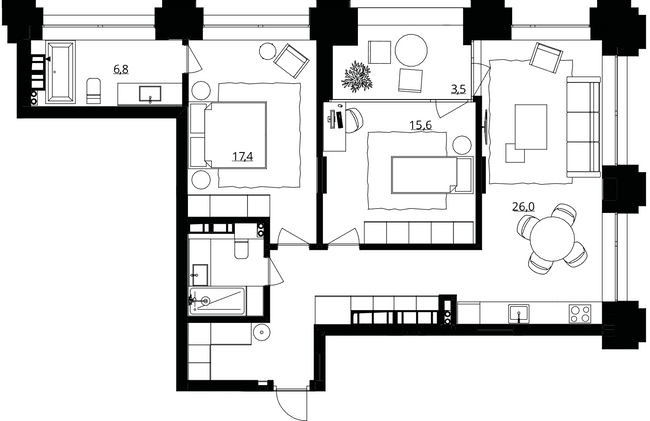 2-кімнатна 88 м² в ЖК Doma Trabotti від 58 550 грн/м², Одеса