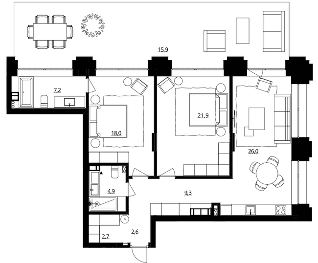 2-кімнатна 108.5 м² в ЖК Doma Trabotti від 58 550 грн/м², Одеса