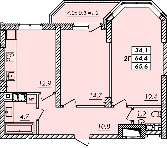 2-кімнатна 65.6 м² в ЖК RealPark від 20 450 грн/м², Одеса