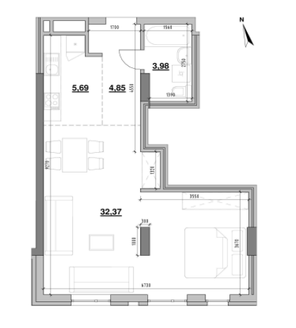 1-комнатная 46.89 м² в ЖК Америка от 29 308 грн/м², Львов