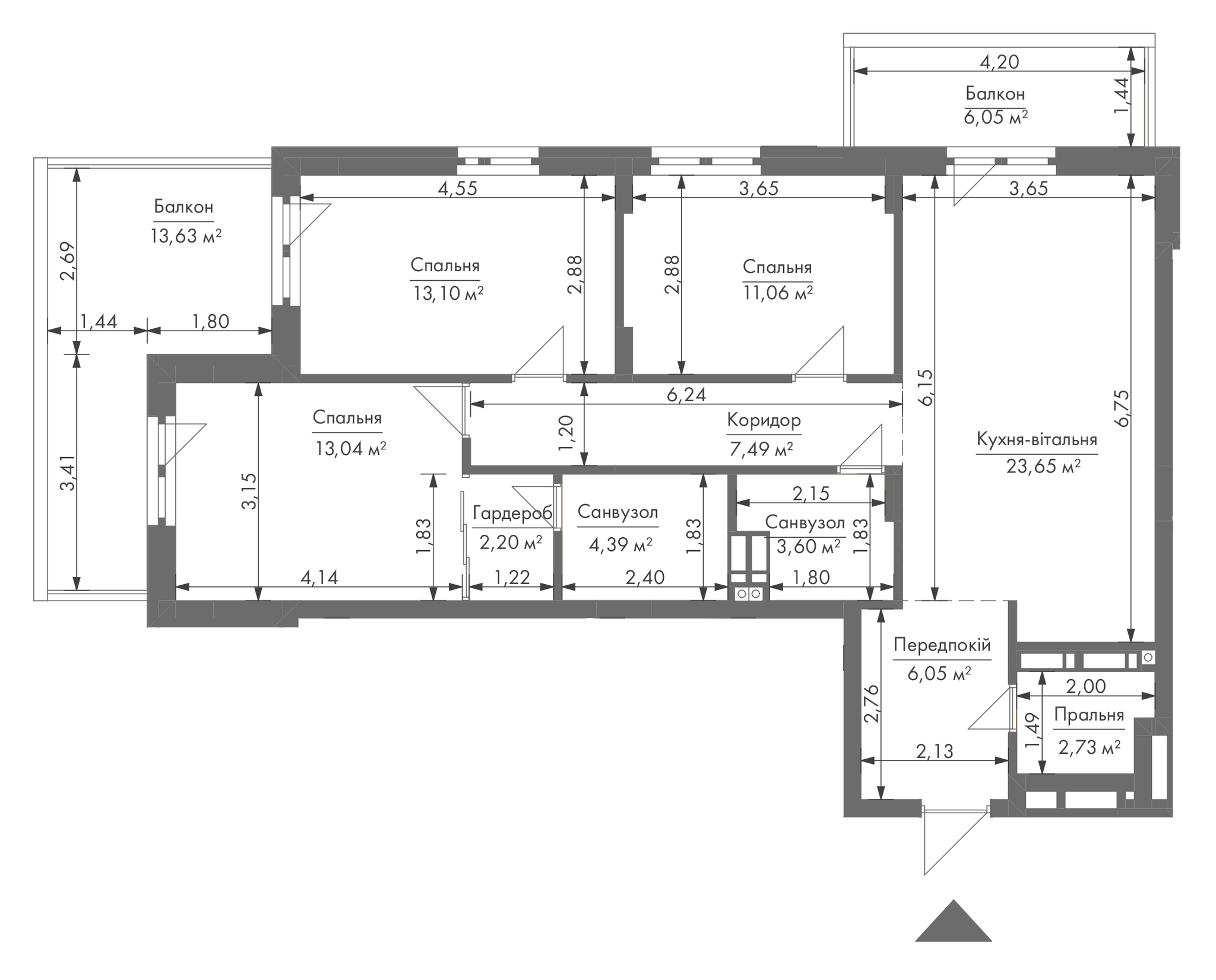 3-комнатная 93.2 м² в ЖК Gravity Park от 32 062 грн/м², Киев