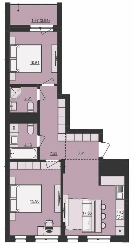 2-кімнатна 64.46 м² в ЖК Mill Town від 42 050 грн/м², Львів