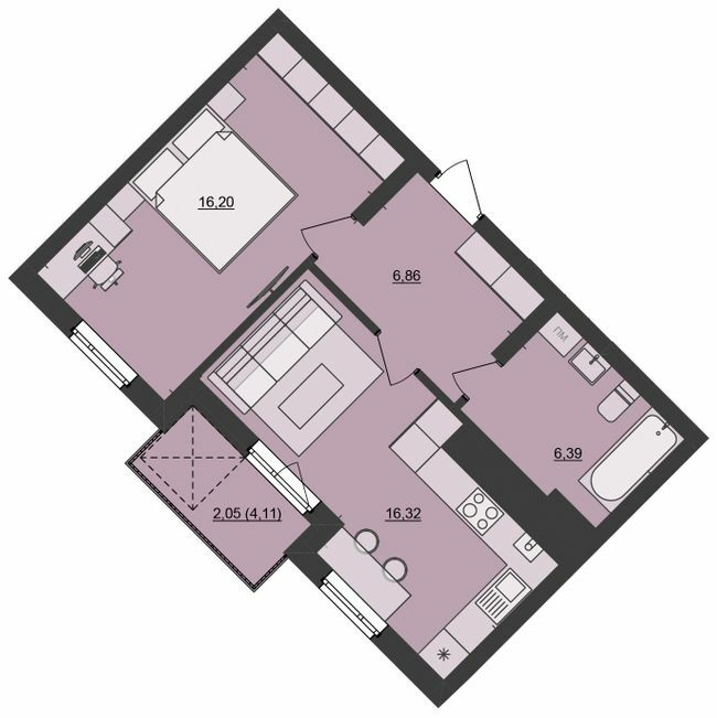 1-кімнатна 47.82 м² в ЖК Mill Town від 46 300 грн/м², Львів