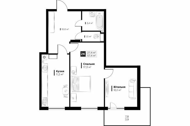 2-комнатная 57.4 м² в ЖК OBRIY3 от 28 800 грн/м², Львов