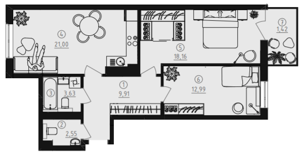 Продаж 2-кімнатної квартири 69.66 м², ЖК SOTA DUET, Будинок 1