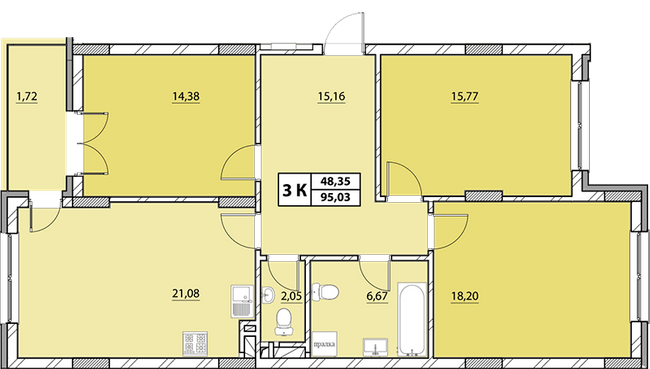 3-комнатная 95.03 м² в ЖК Гиацинт-Люкс от 48 000 грн/м², Львов