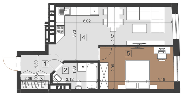 1-комнатная 50.5 м² в ЖК Парус City от 28 650 грн/м², Львов