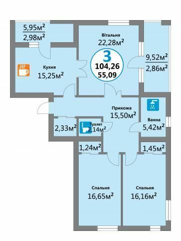 3-кімнатна 104.26 м² в ЖК Еко-дім на Надійній від 19 500 грн/м², Львів