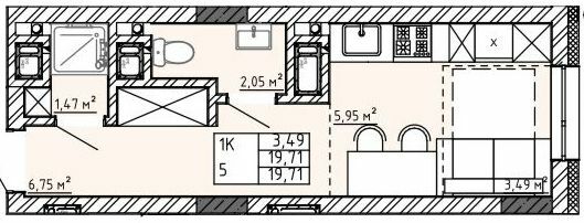 1-комнатная 19.71 м² в Апарт-комплекс APART HALL от 18 000 грн/м², с. Сокольники