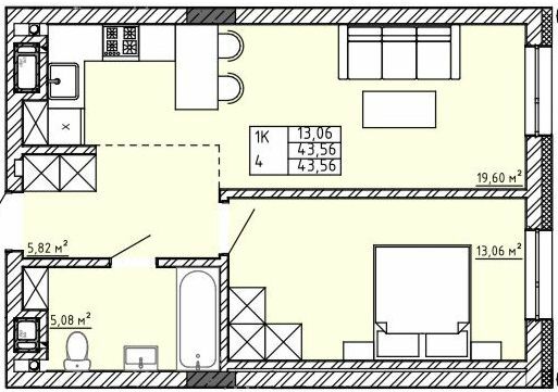 1-кімнатна 43.56 м² в Апарт-комплекс APART HALL від 18 000 грн/м², с. Сокільники