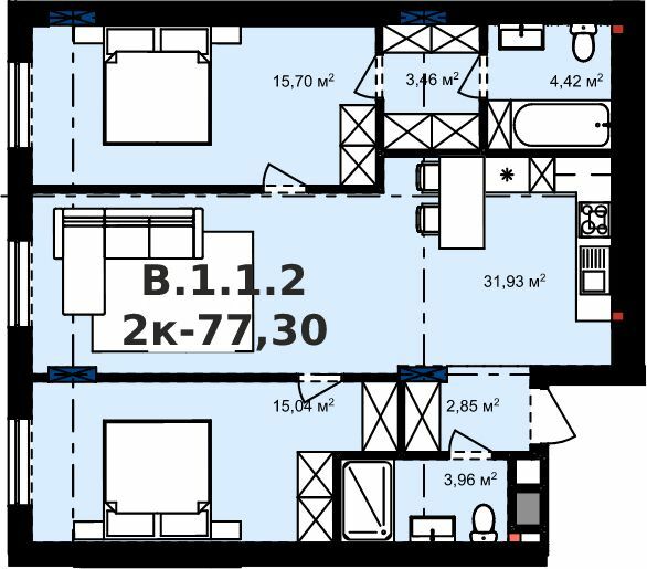 2-комнатная 77.3 м² в Апарт-комплекс APART HALL от 18 000 грн/м², с. Сокольники