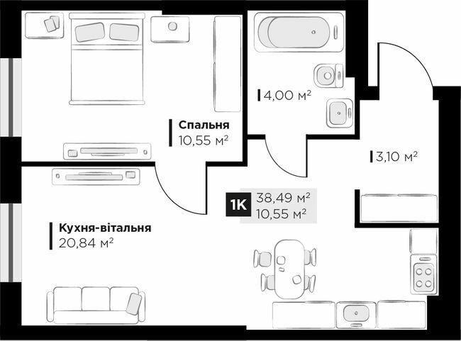 1-комнатная 38.49 м² в ЖК PERFECT LIFE от 23 400 грн/м², г. Винники